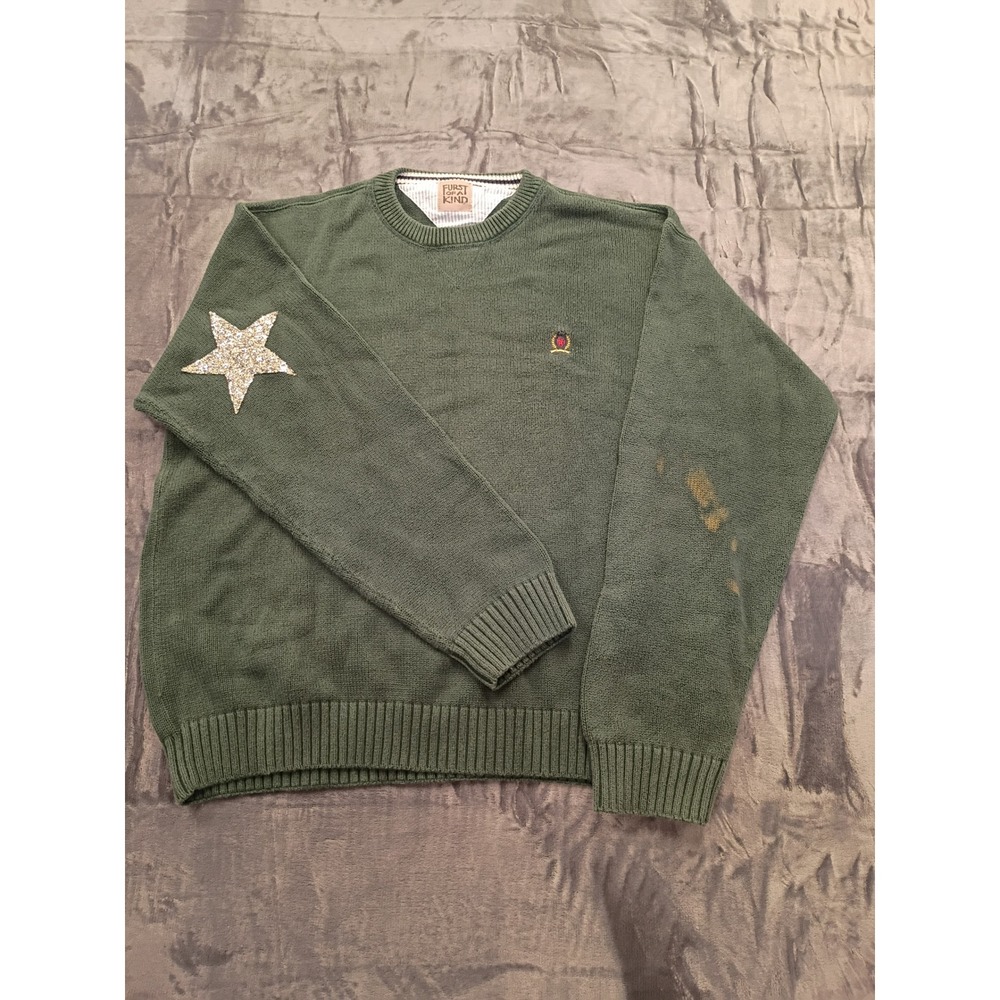 Furst Of A Kind Green Sweater Crew Neck Star‎ Logo Flawed Vintage Men's Size L